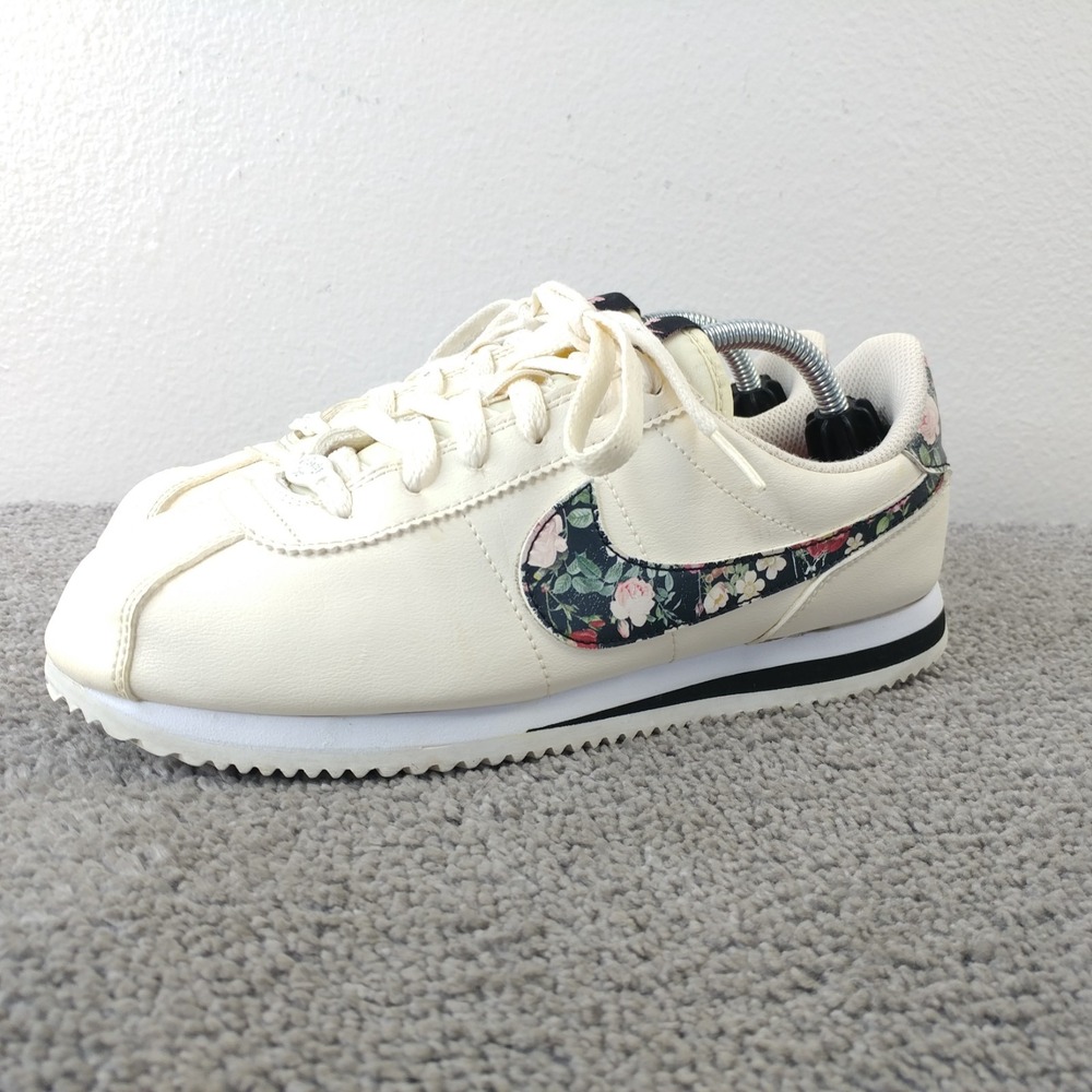 Nike Cortez Basic Vintage Floral Big Kids 6.5Y Running Shoes Cream BQ5297-100